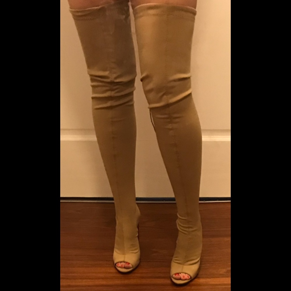 Peep toe high thigh boots